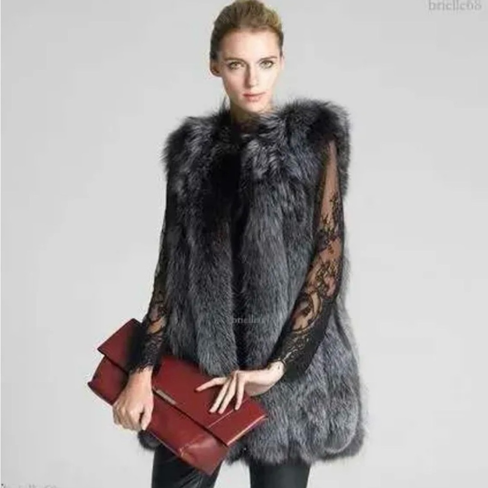 Gray Faux Fur Sleeveless Vest